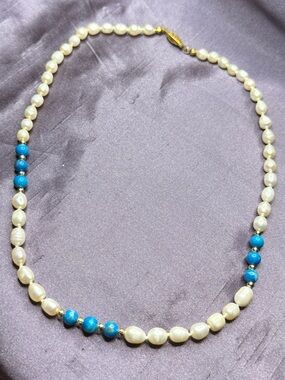 Pearl and  Bead  blue Necklace - Elegant White and Blue Women’s Jewelry